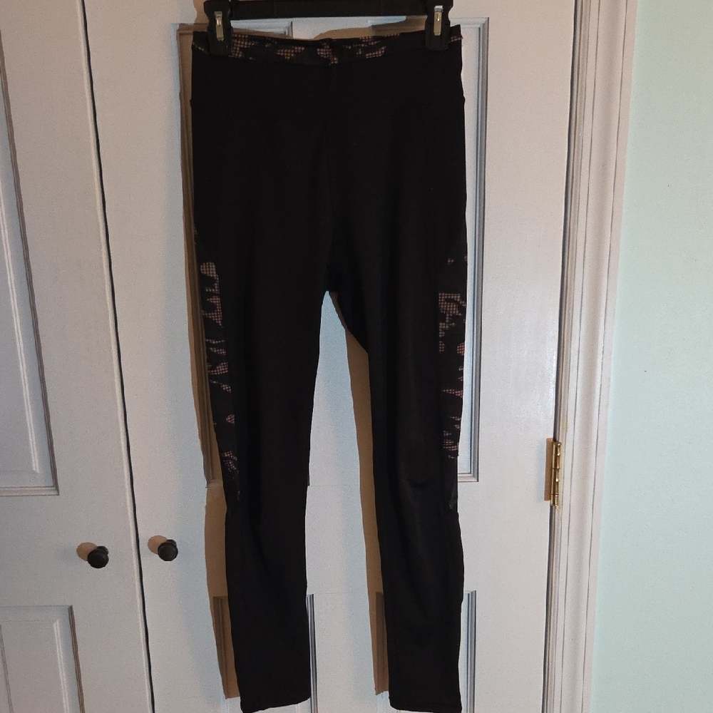 Fabletics Black Leggings with Subtle Pink Accents